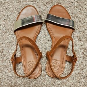 Brown And Silver Tory Burch Sandals, Size 5, $100
